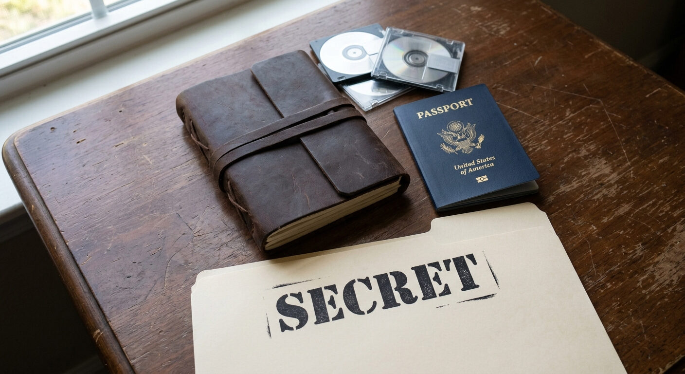 A person alone with something kept private