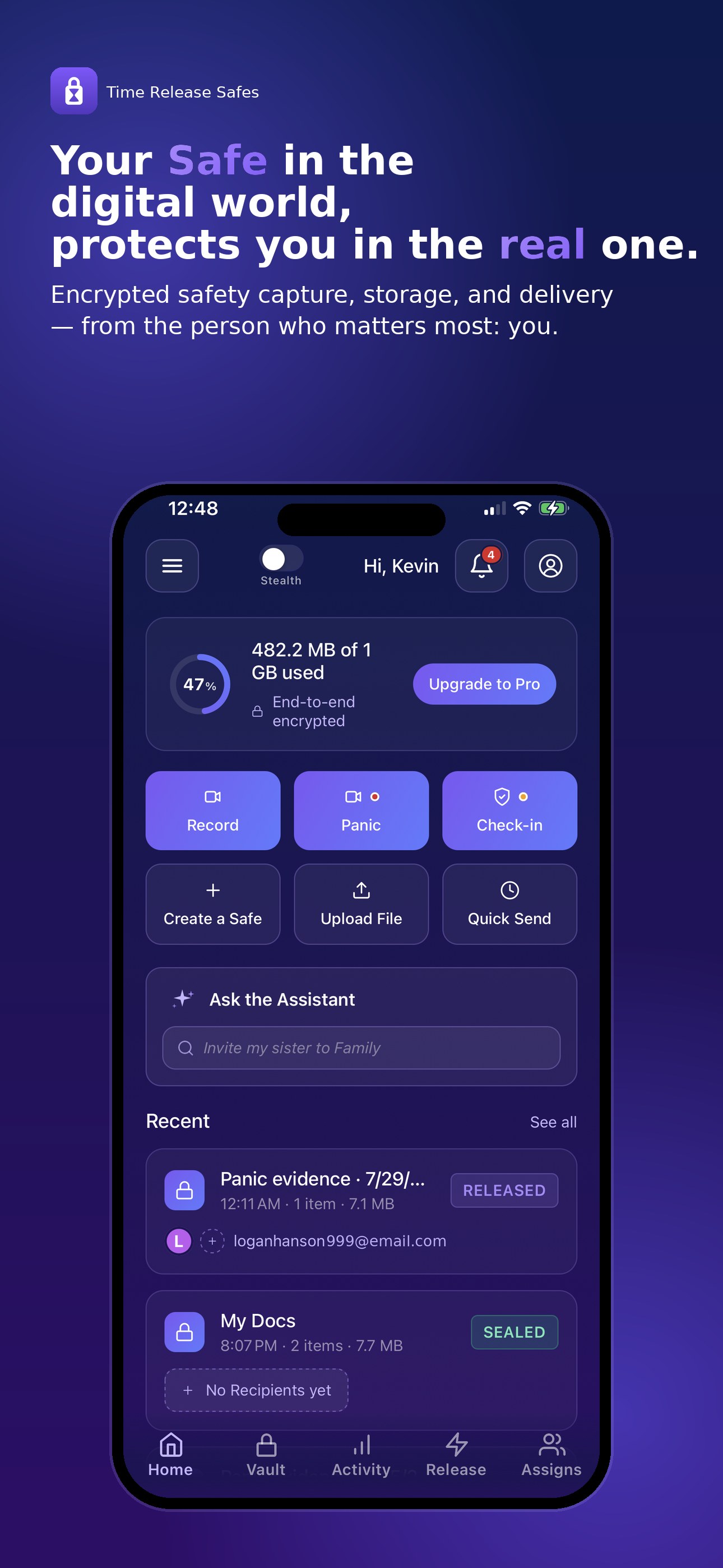 App screenshot — Time Release Safes home