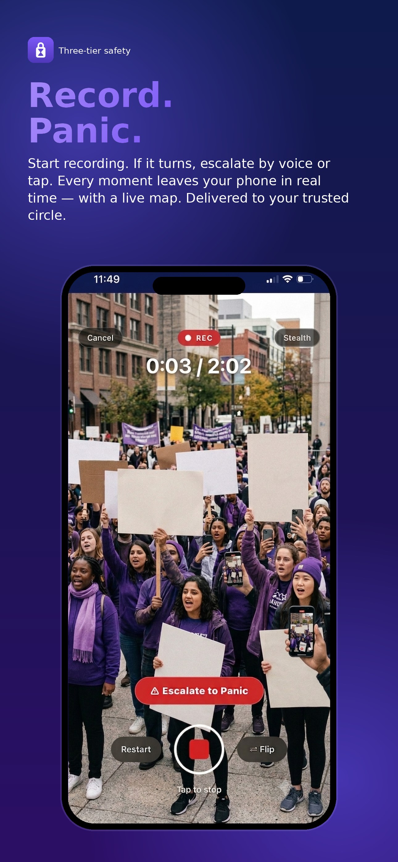 App screenshot — three-tier safety