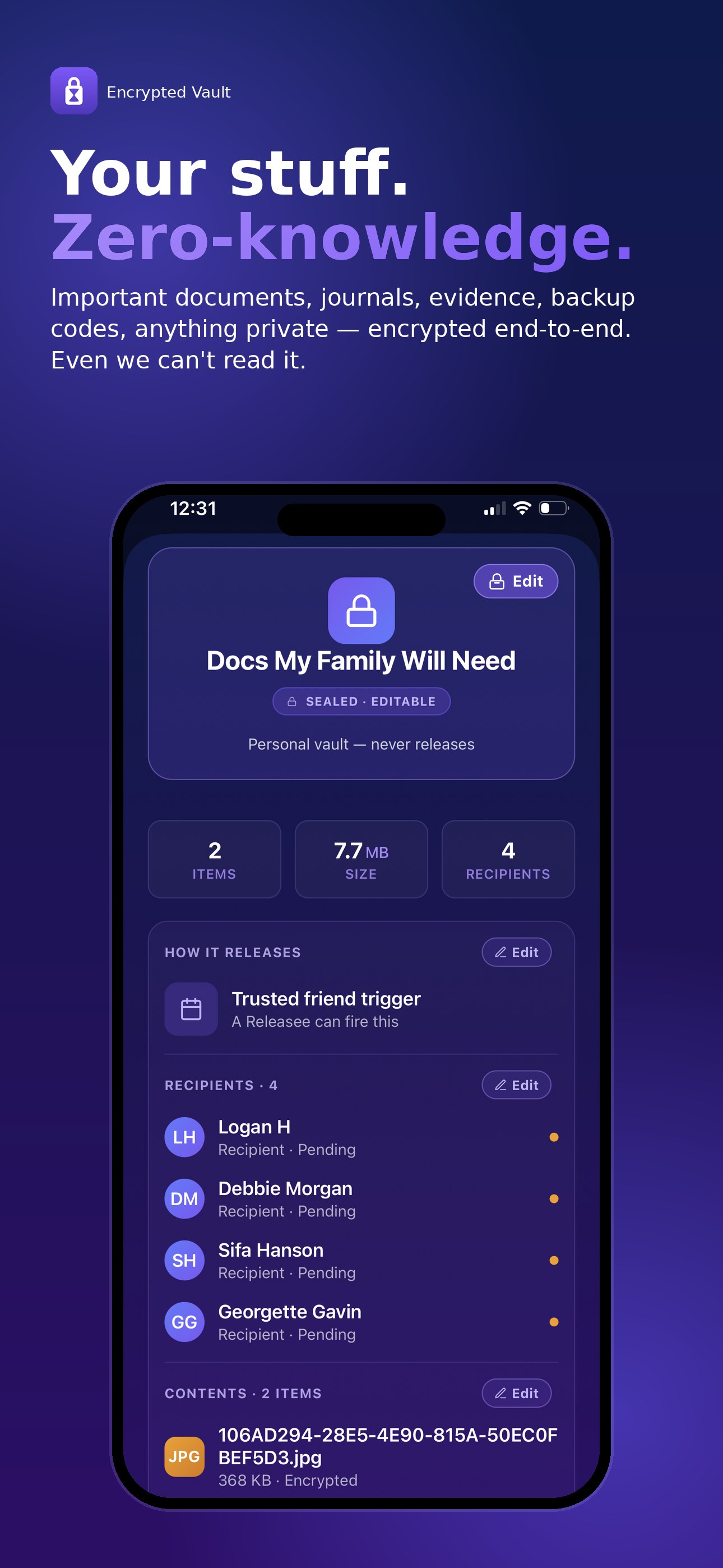 App screenshot — encrypted Vault