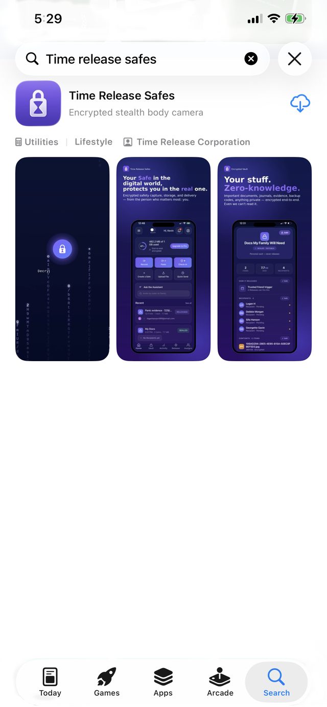 Time Release Safes listing in the App Store