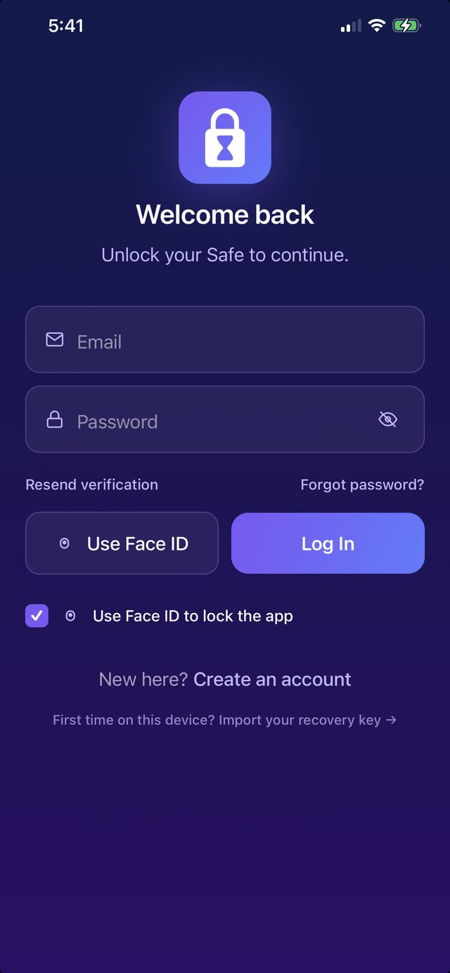 The Time Release Safes create-account screen